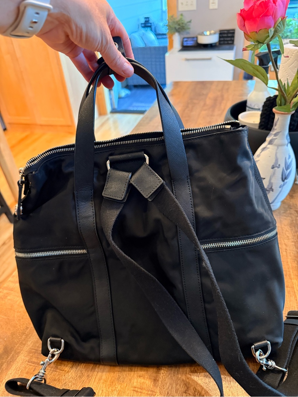 henri bendel Black Nylon Backpack Tote with Silver Hardware- perfect condition - Picture 8 of 10